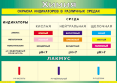 Таблица "Окраска индикаторов в различных средах" (100х140 сантиметров, винил) - fgospostavki.ru - Владимир