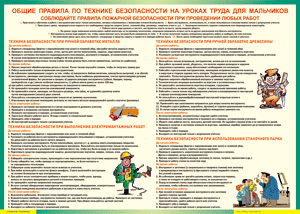 Таблица "Правила безопасности на уроках труда для мальчиков" (100х140 сантиметров, винил) - fgospostavki.ru - Владимир