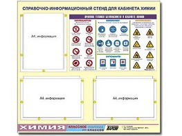 Стенд информационный "Правила техники безопасности в кабинете химии" (75х70, 3 кармана) - fgospostavki.ru - Владимир