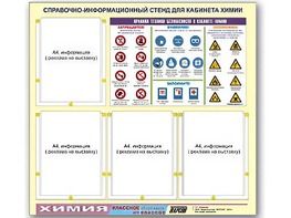 Стенд информационный "Правила техники безопасности в кабинете химии" (80х75, 4 кармана) - fgospostavki.ru - Владимир